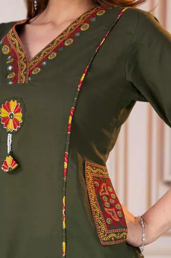 Beautiful olive green tassel meadow suit set