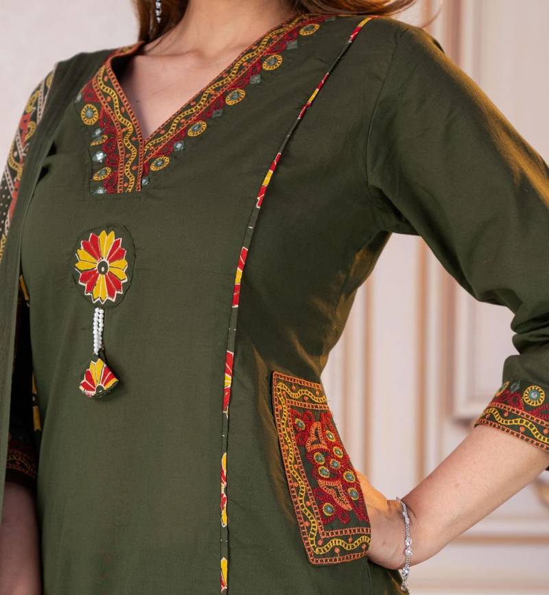 Beautiful olive green tassel meadow suit set