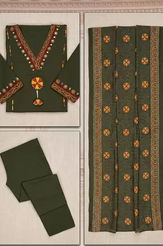 Beautiful olive green tassel meadow suit set