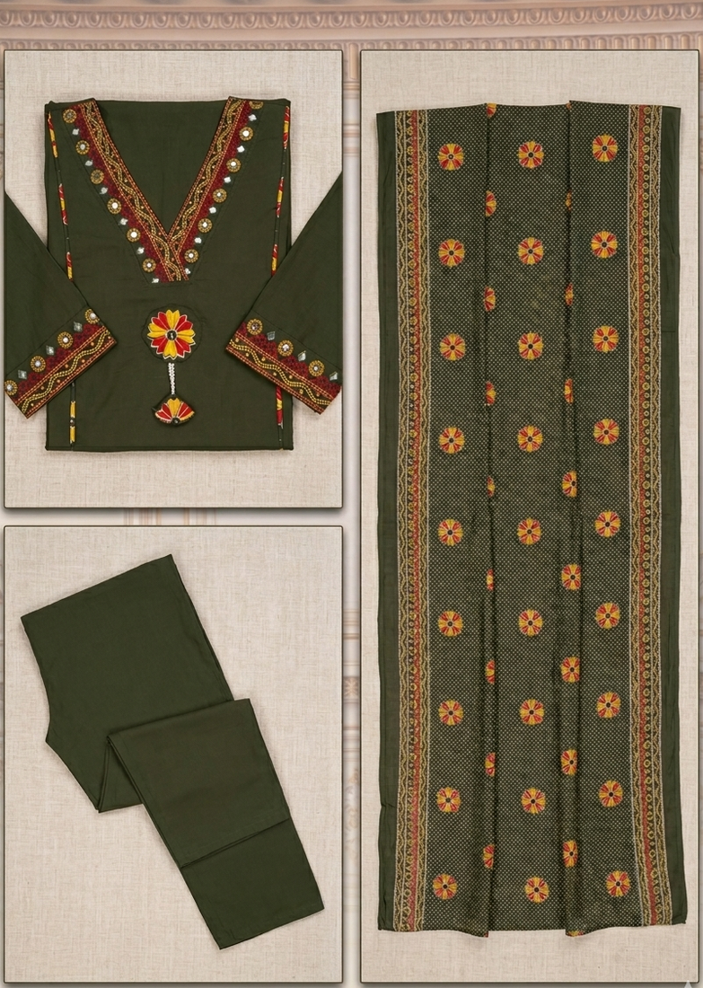 Beautiful olive green tassel meadow suit set
