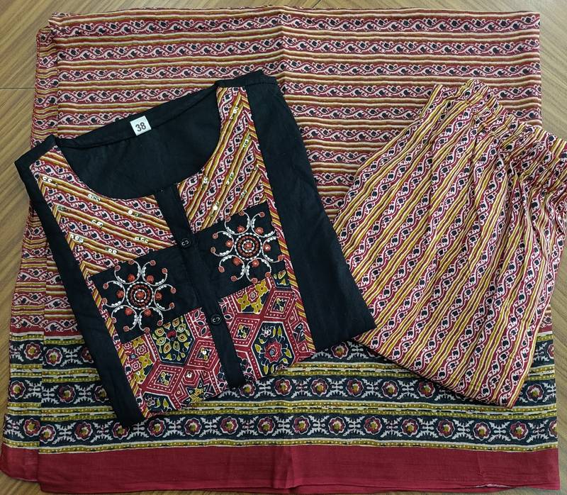 Beautiful black kurta set with printed pant dupatta