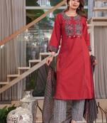 Beautiful red kurta set with printed pant dupatta