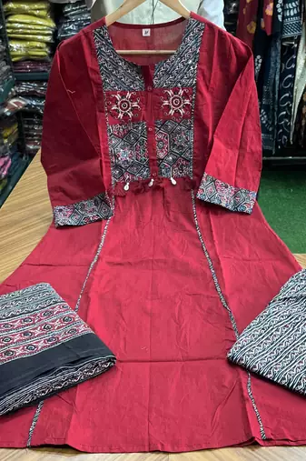 Beautiful red kurta set with printed pant dupatta