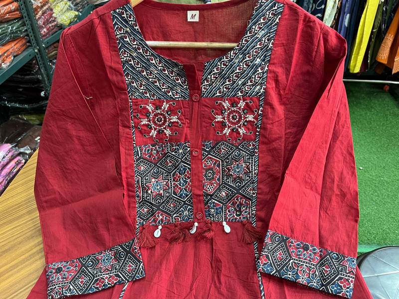 Beautiful red kurta set with printed pant dupatta