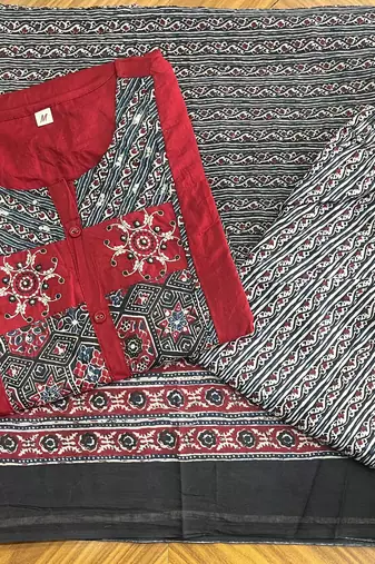 Beautiful red kurta set with printed pant dupatta