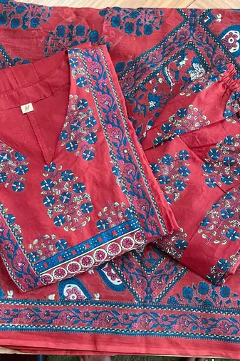 Beautiful maroon a-line kurta set with printed pant dupatta