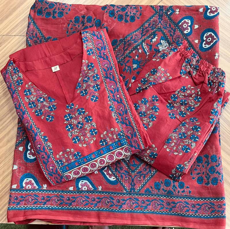 Beautiful maroon a-line kurta set with printed pant dupatta