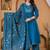 Beautiful blue a-line kurta set with printed pant dupatta