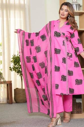 Beautiful pink 3-piece pure cotton kurta set