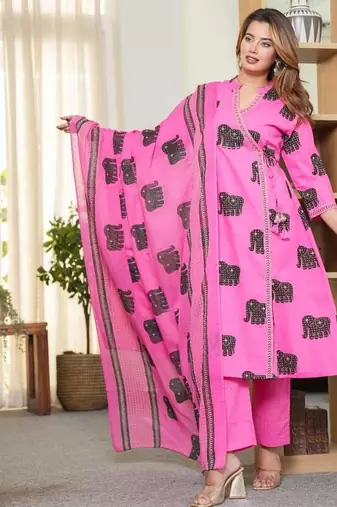 Beautiful pink 3-piece pure cotton kurta set