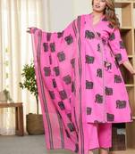 Beautiful pink 3-piece pure cotton kurta set