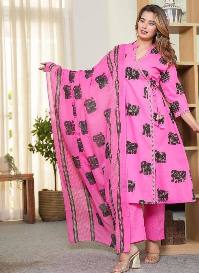 Beautiful pink 3-piece pure cotton kurta set