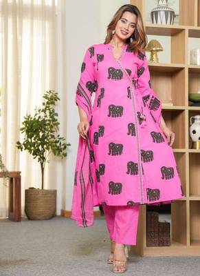 Beautiful pink 3-piece pure cotton kurta set 2