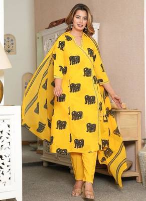 Beautiful yellow 3-piece pure cotton kurta set 1