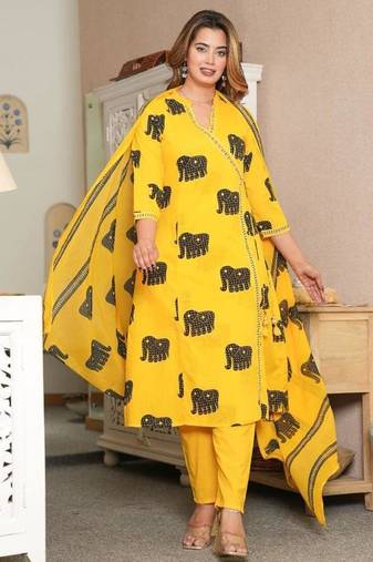 Beautiful yellow 3-piece pure cotton kurta set