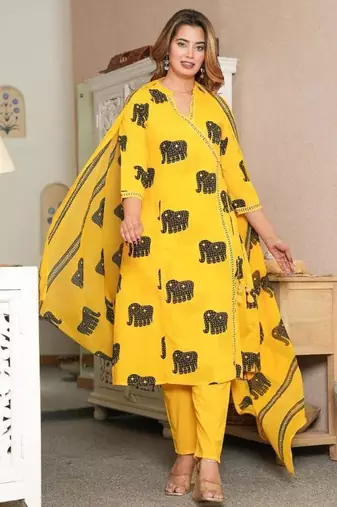 Beautiful yellow 3-piece pure cotton kurta set