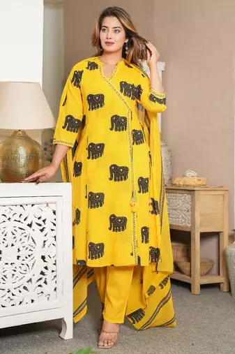 Beautiful yellow 3-piece pure cotton kurta set