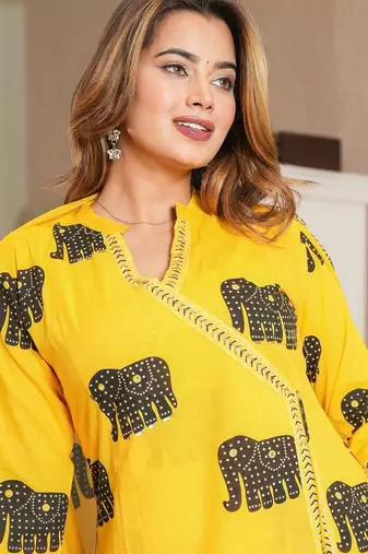 Beautiful yellow 3-piece pure cotton kurta set