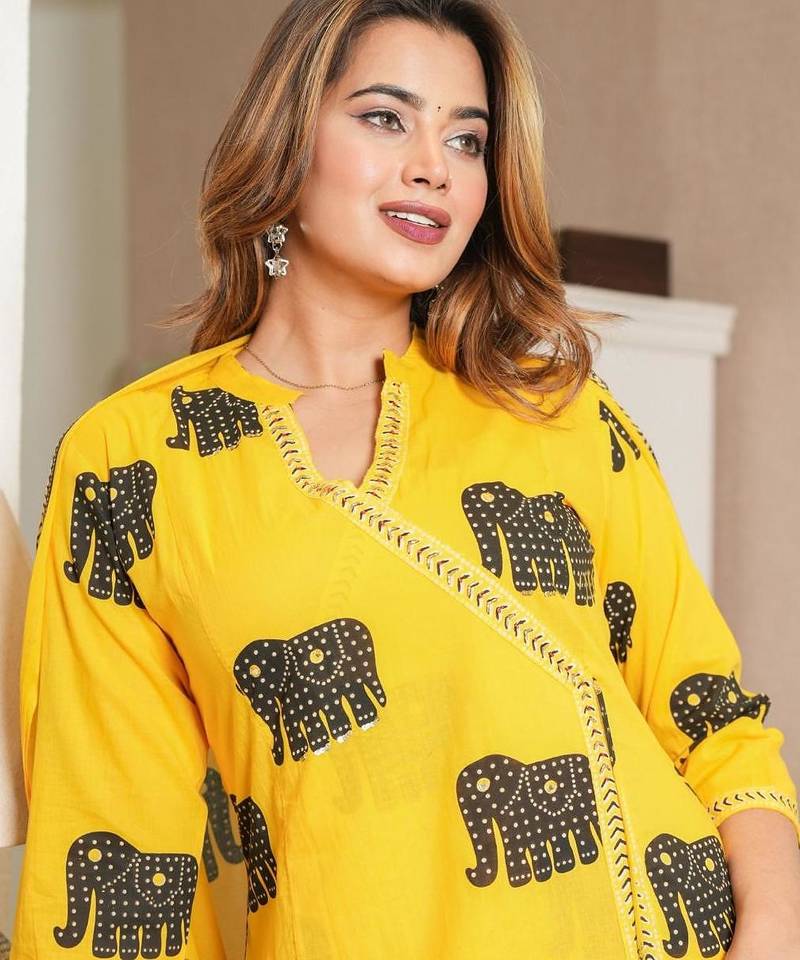 Beautiful yellow 3-piece pure cotton kurta set