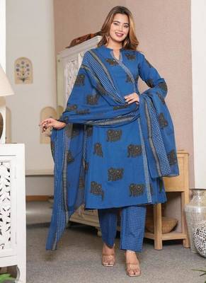 Beautiful blue 3-piece pure cotton kurta set 1