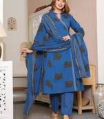 Beautiful blue 3-piece pure cotton kurta set