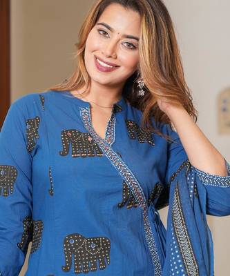 Beautiful blue 3-piece pure cotton kurta set 3