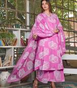 Beautiful pink 3-piece pure cotton kurta set
