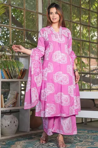 Beautiful pink 3-piece pure cotton kurta set
