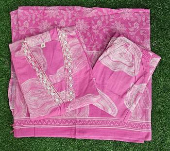 Beautiful pink 3-piece pure cotton kurta set 4