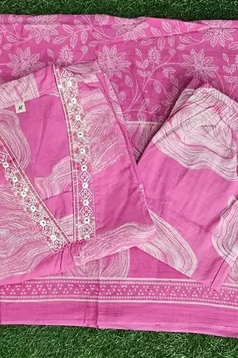 Beautiful pink 3-piece pure cotton kurta set