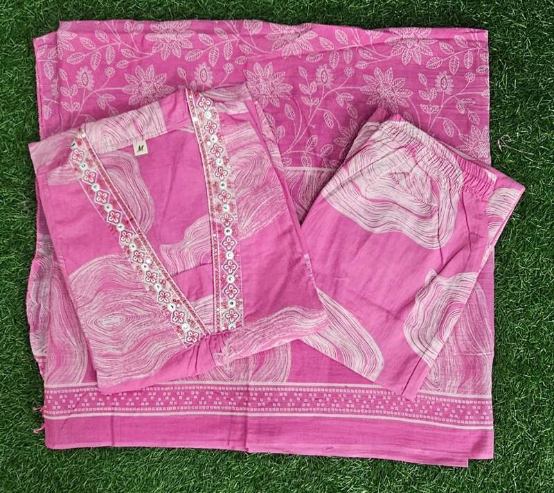 Beautiful pink 3-piece pure cotton kurta set