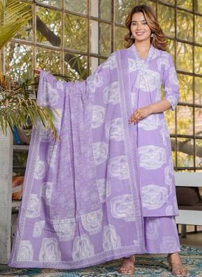 Beautiful levendar 3-piece pure cotton kurta set 1