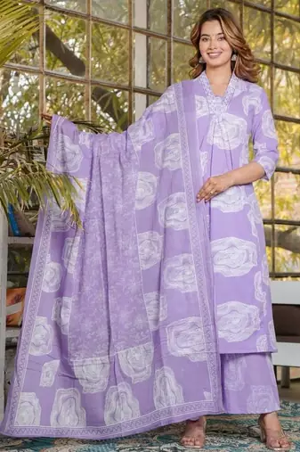 Beautiful levendar 3-piece pure cotton kurta set