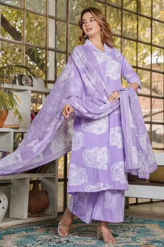 Beautiful levendar 3-piece pure cotton kurta set