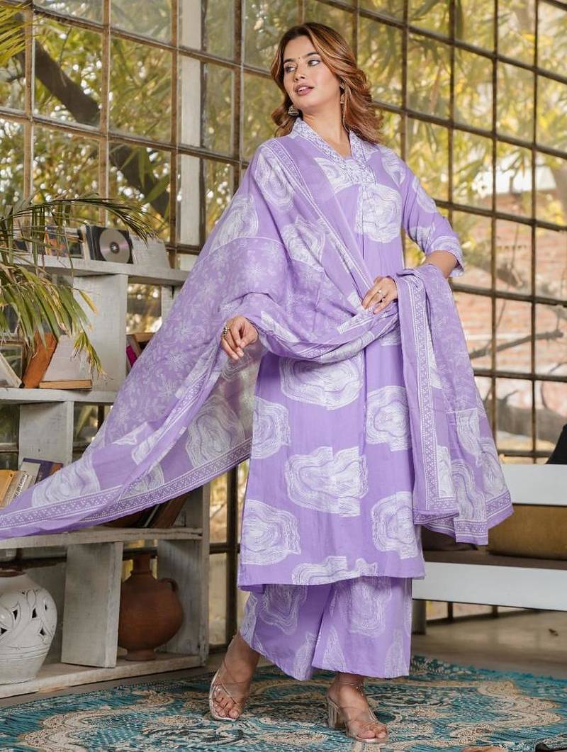 Beautiful levendar 3-piece pure cotton kurta set