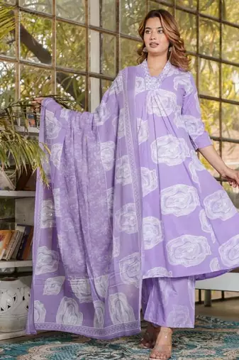 Beautiful levendar 3-piece pure cotton kurta set