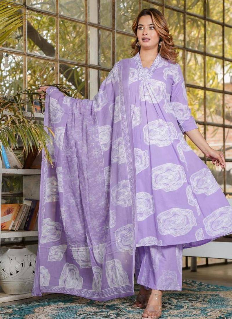 Beautiful levendar 3-piece pure cotton kurta set