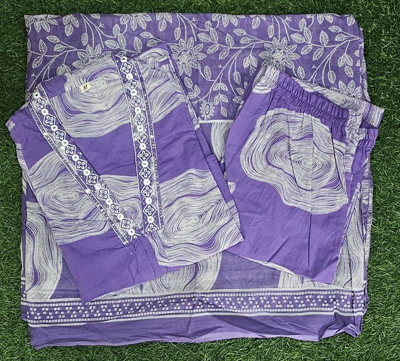 Beautiful levendar 3-piece pure cotton kurta set