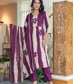 An elegant purple and cream 3-piece pure cotton suit set