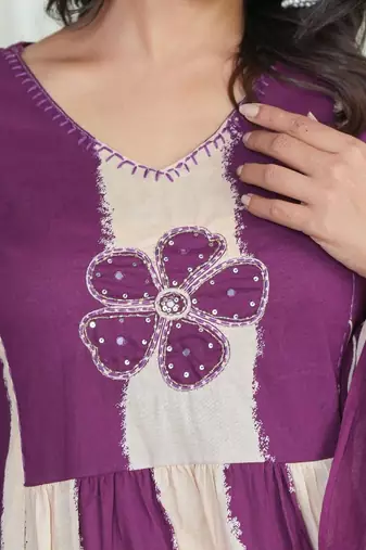 An elegant purple and cream 3-piece pure cotton suit set
