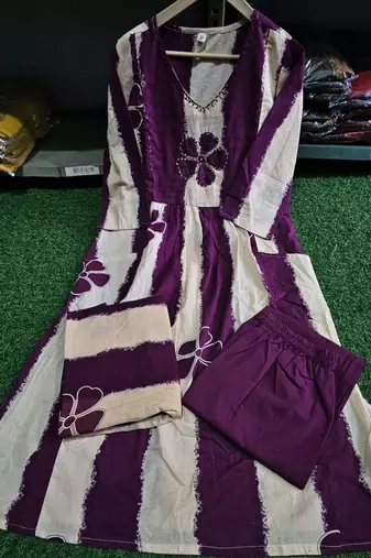 An elegant purple and cream 3-piece pure cotton suit set