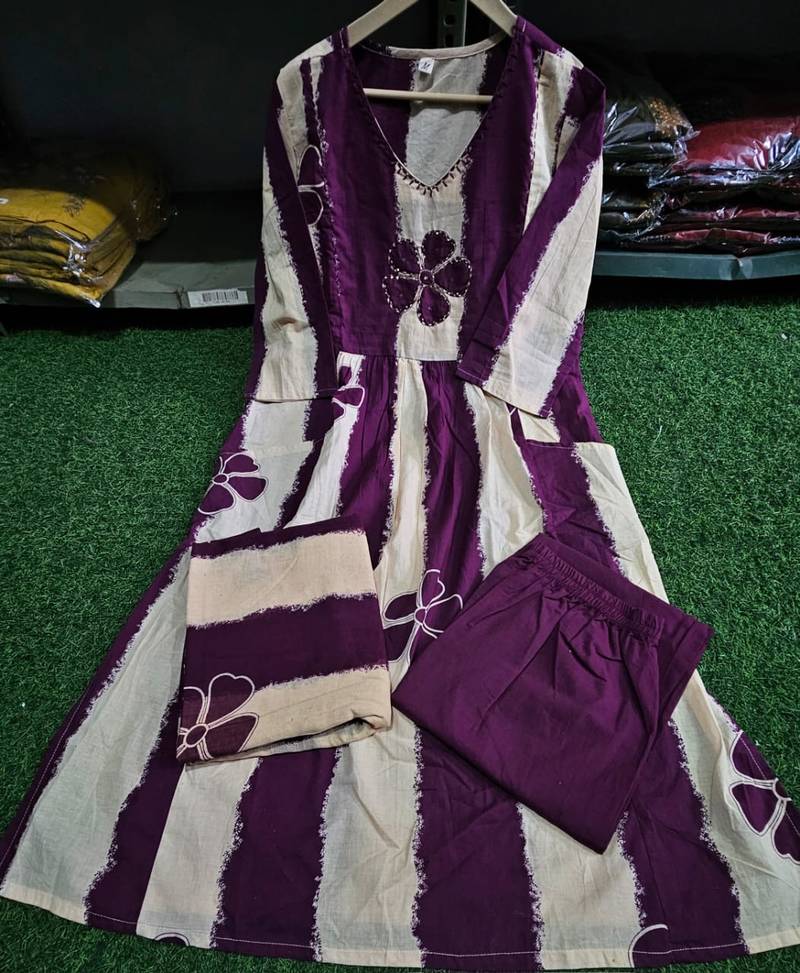 An elegant purple and cream 3-piece pure cotton suit set