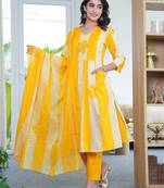 An elegant yellow and cream 3-piece pure cotton suit set