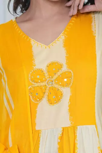 An elegant yellow and cream 3-piece pure cotton suit set