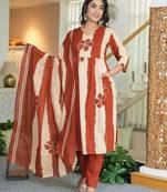 An elegant rust and cream 3-piece pure cotton suit set
