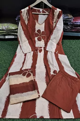An elegant rust and cream 3-piece pure cotton suit set