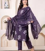 Beautiful purple kurta set with pant and dupatta