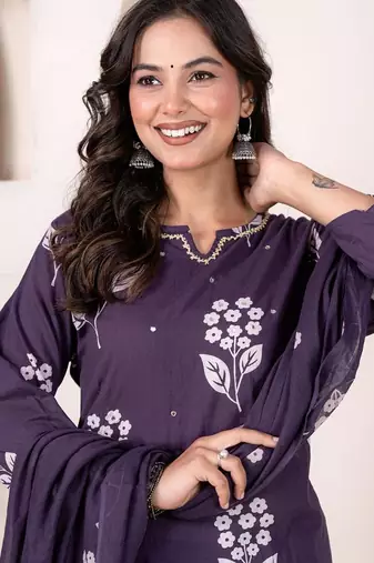 Beautiful purple kurta set with pant and dupatta