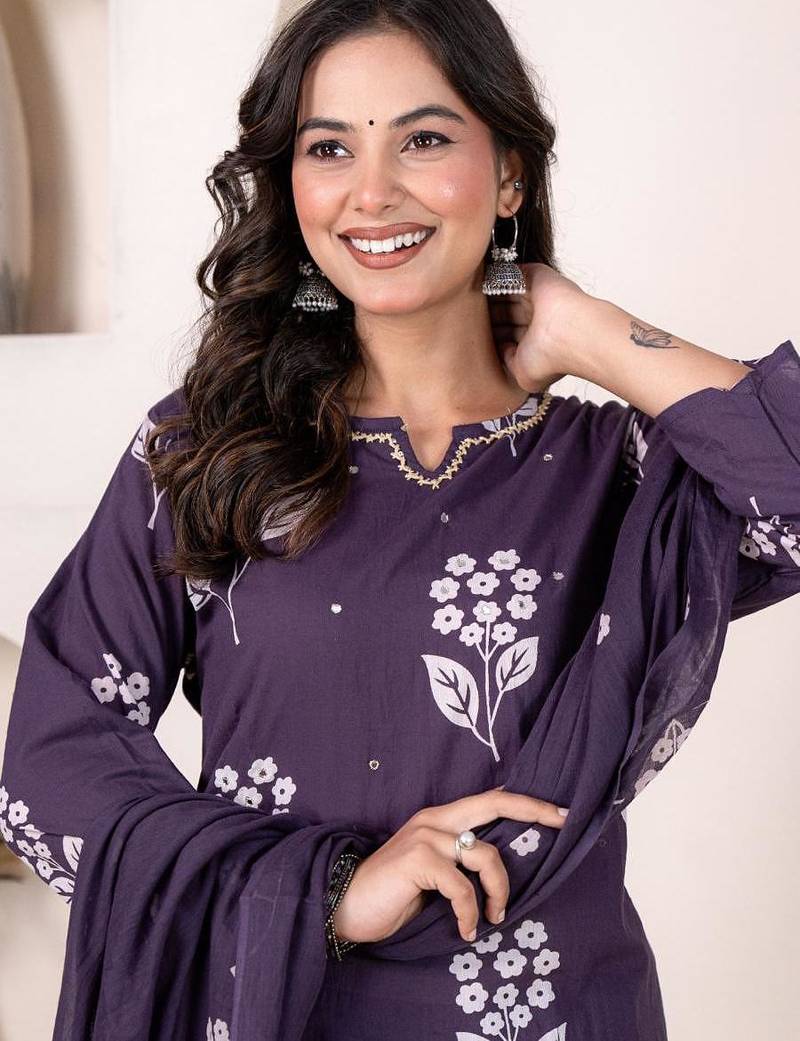 Beautiful purple kurta set with pant and dupatta