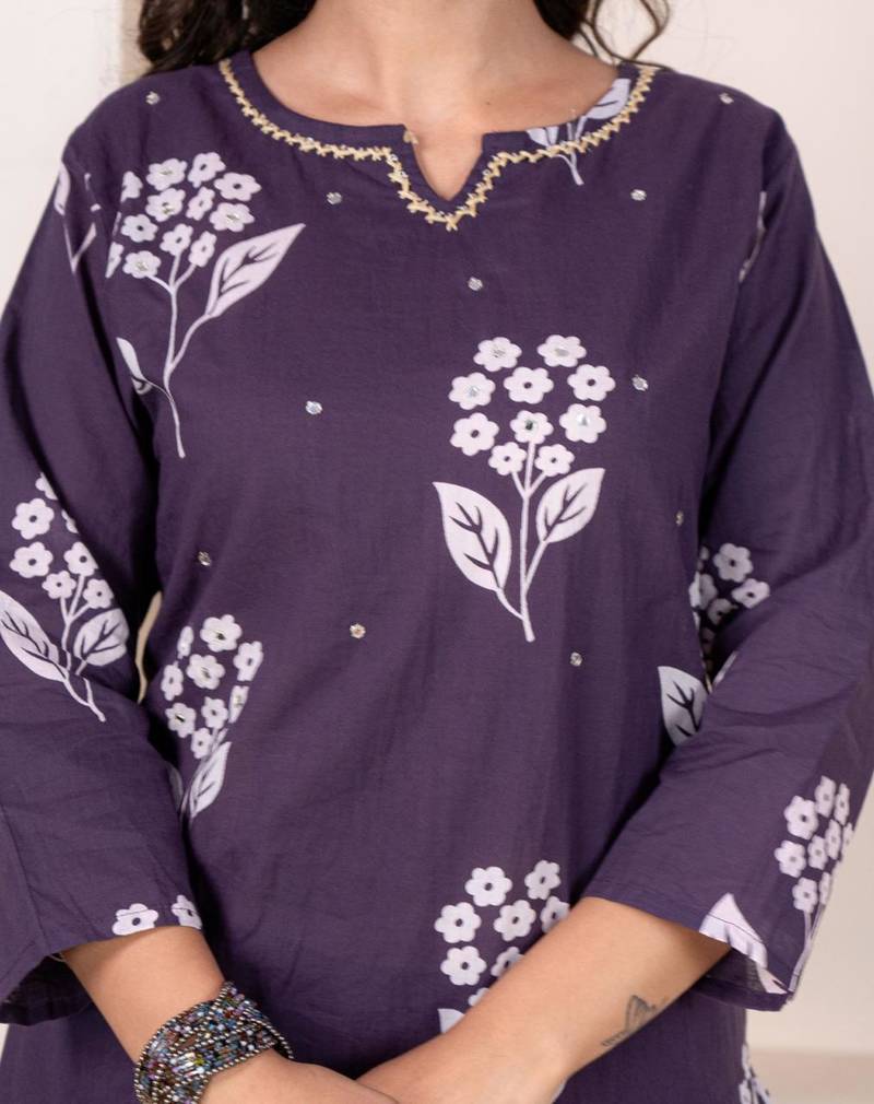 Beautiful purple kurta set with pant and dupatta